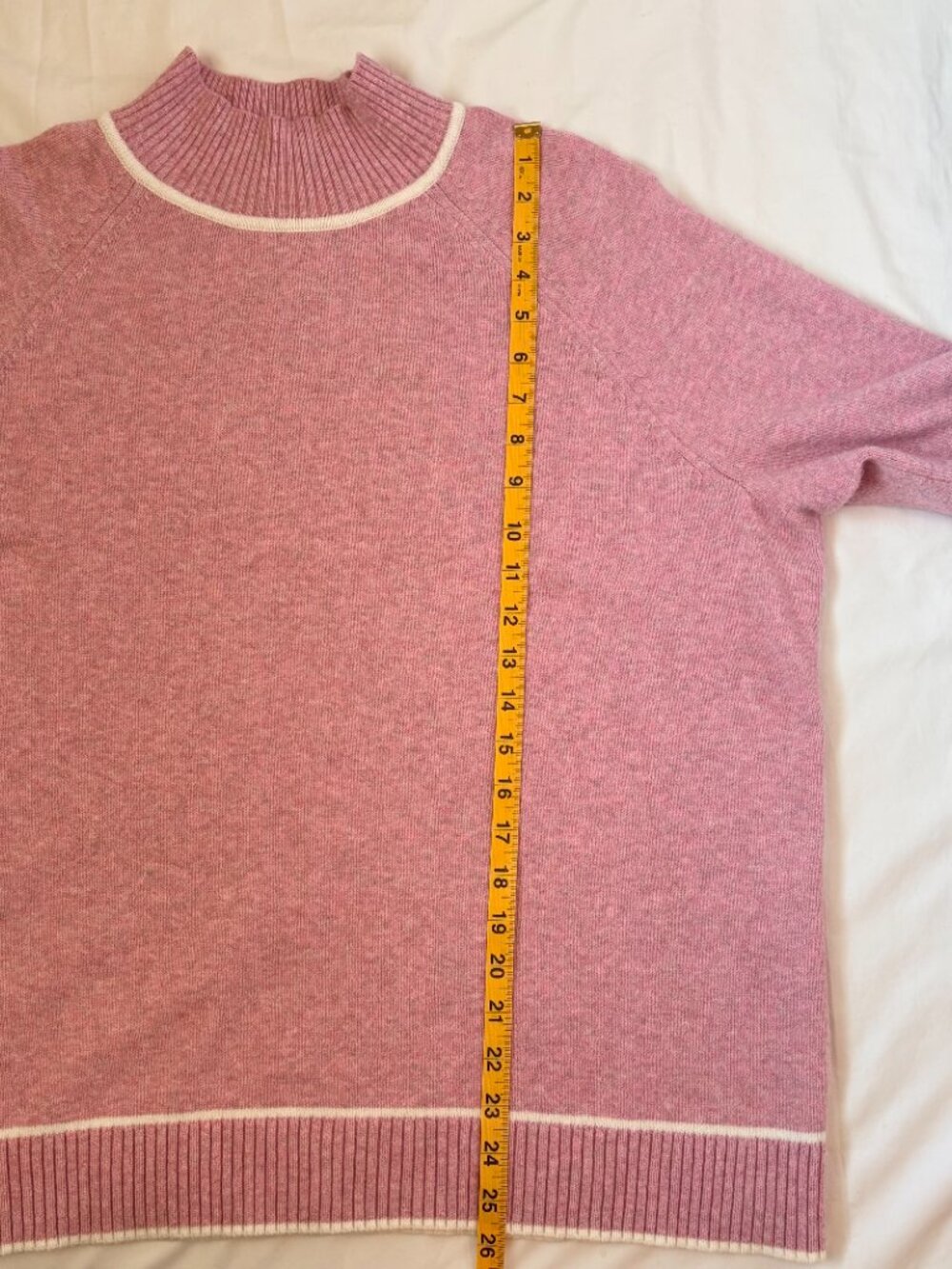 J. Jill Contrasting Details Mock Neck Sweater Marled Blush Pink Cream Trim XL - Picture 8 of 10